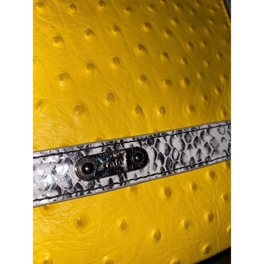 Rafe New York Yellow Ostrich Embossed Taupe Leather Mixed Media Clutch‎ Bag